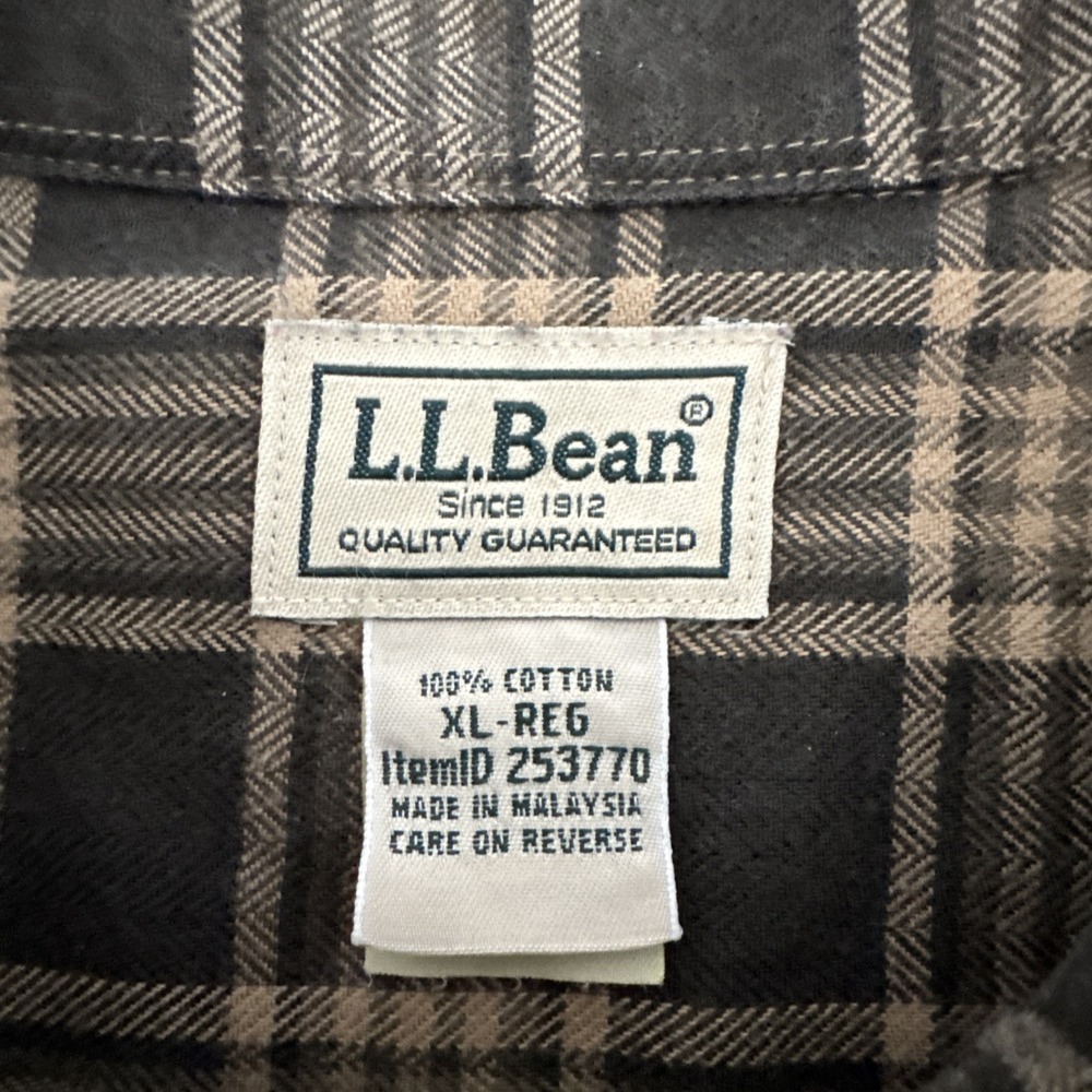 L.L. Bean Men's Sz XL Cotton Flannel Plaid Button Down Neutral Colors #167 - Picture 6 of 11